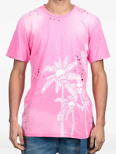 Domrebel Skull-print Paint-splatter T-shirt In Pink