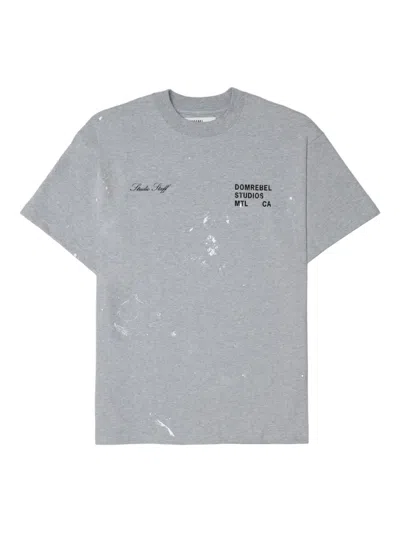 Domrebel Staff Paint-splatter Cotton T-shirt In Gray