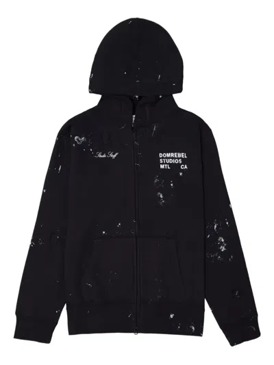 Domrebel Staff Paint-splatter Zip Hoodie In Black