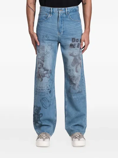 Domrebel Stuffy Printed Jeans In Blue