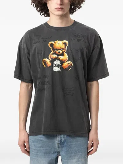 Domrebel Treats Teddy-bear Candy-print T-shirt In Gray