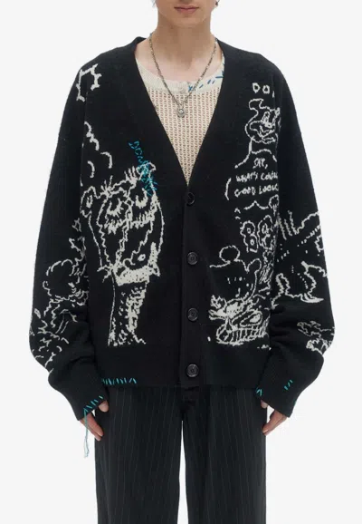 Domrebel Utopia Jacquard Knit Cardigan In Black