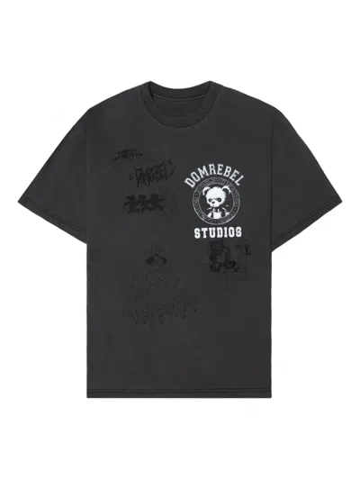 Domrebel Varsity Bear Graphic-print Cotton T-shirt In Black