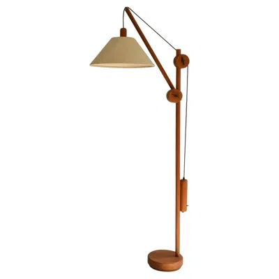 Pre-owned Domus Scandinavian Teak Counter Balance Floor Lamp With Silk Shade In Brown