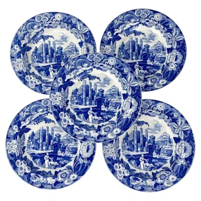 Pre-owned Don Pottery 1 Eight Antique Staffordshire Blue And White Large Soup Plates Circa 1820