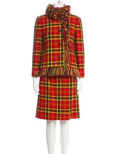 Pre-owned Donald Brooks Plaid Print Skirt Set In Red
