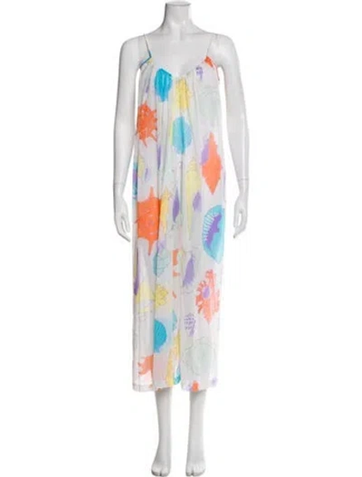 Pre-owned Donald Brooks Printed Long Dress In White