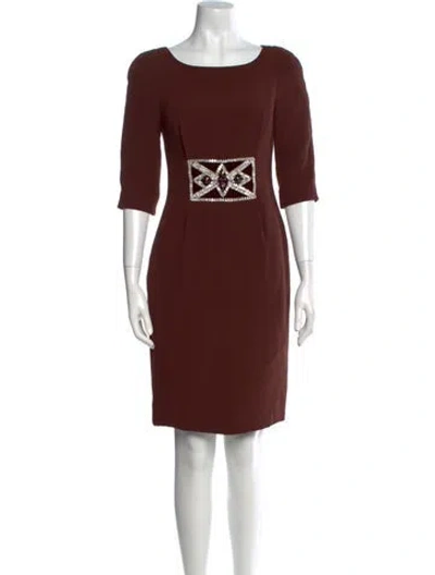 Pre-owned Donald Deal Bateau Neckline Knee-length Dress In Brown