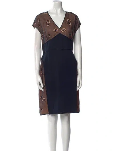 Pre-owned Donald Deal Colorblock Pattern Knee-length Dress In Blue