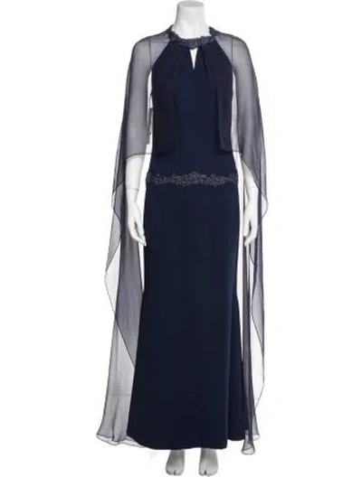 Pre-owned Donald Deal Crew Neck Long Dress In Blue