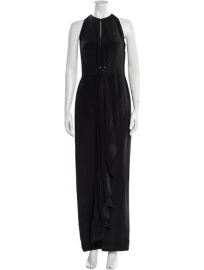 Pre-owned Donald Deal Halterneck Long Dress In Black