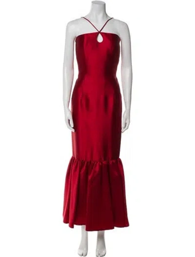 Pre-owned Donald Deal Halterneck Long Dress In Red
