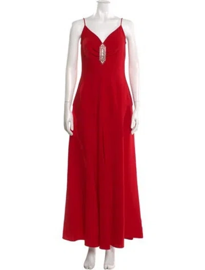 Pre-owned Donald Deal Square Neckline Long Dress In Red