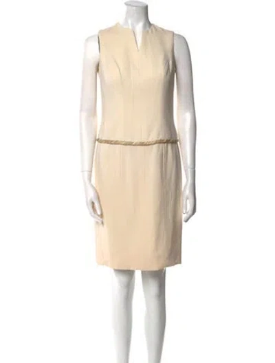 Pre-owned Donald Deal V-neck Knee-length Dress In Neutral