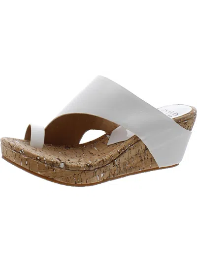 Donald J Pliner Gyer2 Womens Faux Leather Slip On Wedge Sandals In White