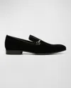 Donald J Pliner Men's Shawn Velvet Skull-bit Loafers In Black