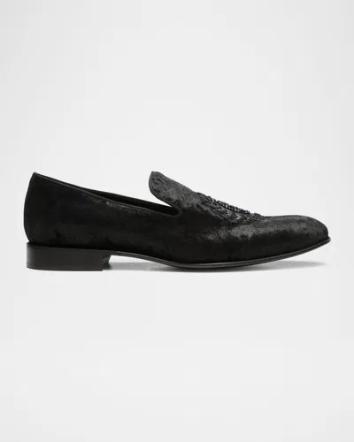 Donald J Pliner Men's Spencer Velvet Smoking Slippers In Black