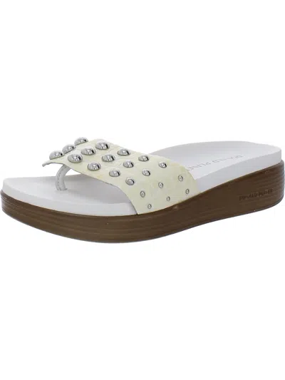 Donald J Pliner Womens Patent Leather Studded Wedge Sandals In White