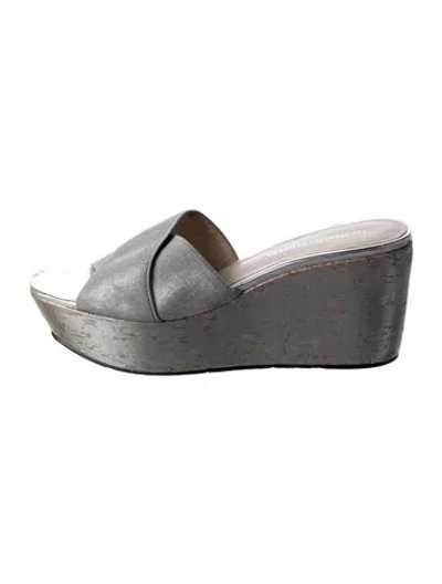 Pre-owned Donald Pliner Alicia Leather Slides In Gray