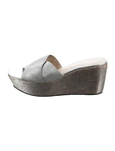 Pre-owned Donald Pliner Alicia Leather Slides In Silver