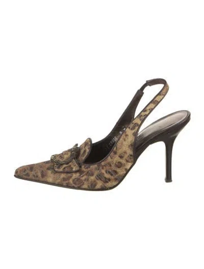 Pre-owned Donald Pliner Animal Print Slingback Pumps In Neutral