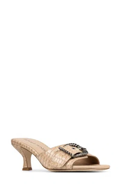Donald Pliner Buckle Croc Embossed Slide Sandal In Brown