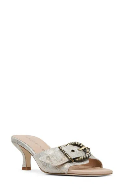 Donald Pliner Buckle Croc Embossed Slide Sandal In Light Bronze