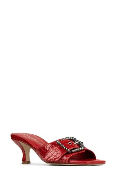 Donald Pliner Buckle Croc Embossed Slide Sandal In Red