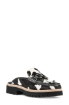 Donald Pliner Calf Hair Kiltie Fringe Moc Toe Loafer Mule In Bone-black