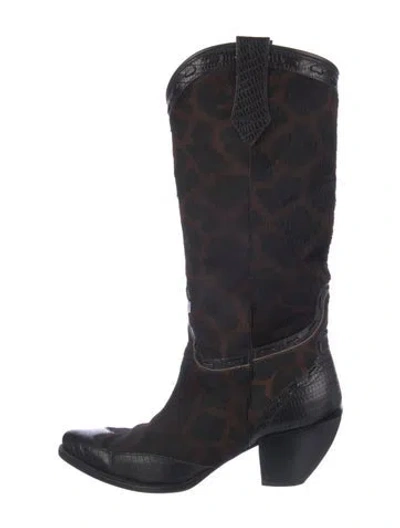 Pre-owned Donald Pliner Calf Hair Western Boots In Blue