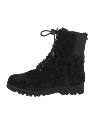 Pre-owned Donald Pliner Camren Velvet Combat Boots In Black