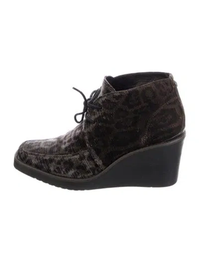 Pre-owned Donald Pliner Canvas Animal Print Lace-up Boots In Metallic/neutrals
