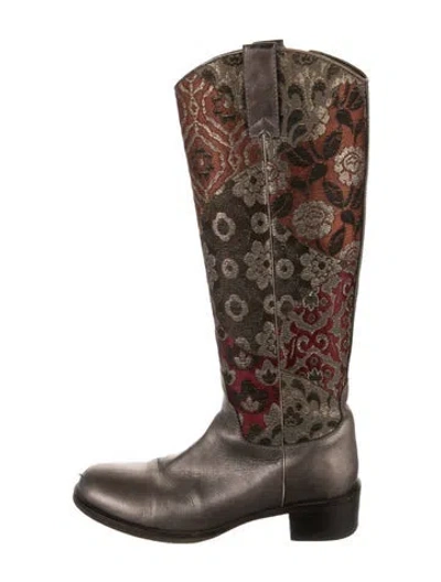 Pre-owned Donald Pliner Canvas Printed Riding Boots In Brown/metallic
