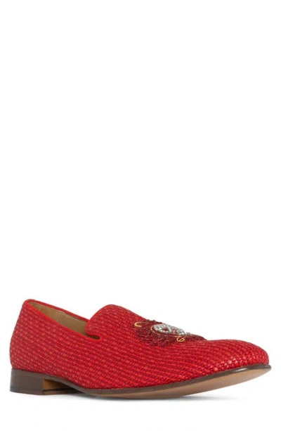 Donald Pliner Crest Embroidered Patch Loafer In Red