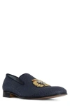 Donald Pliner Crest Embroidered Patch Loafer In Navy