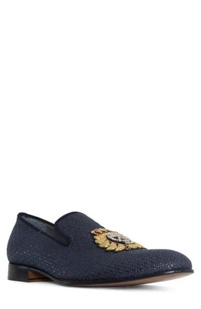 Donald Pliner Crest Embroidered Patch Loafer In Navy