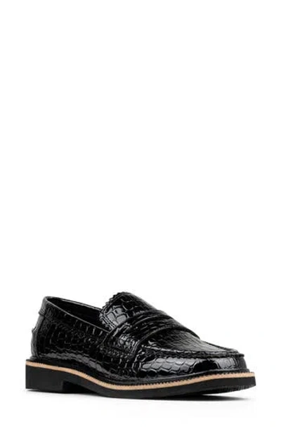 Donald Pliner Croc Embossed Loafer In Black