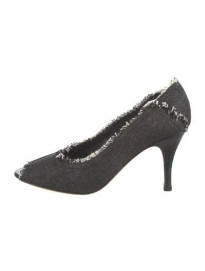 Pre-owned Donald Pliner Denim Tweed Pattern Pumps In Black
