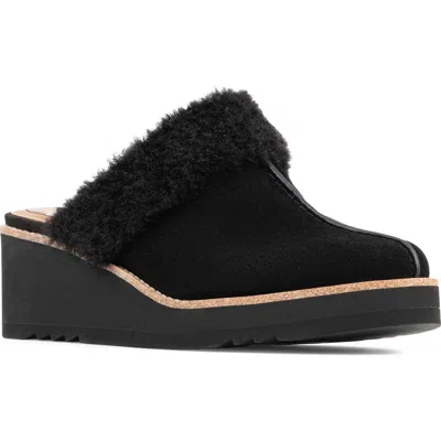 Donald Pliner Elate Faux Shearling Trim Wedge Mule In Black