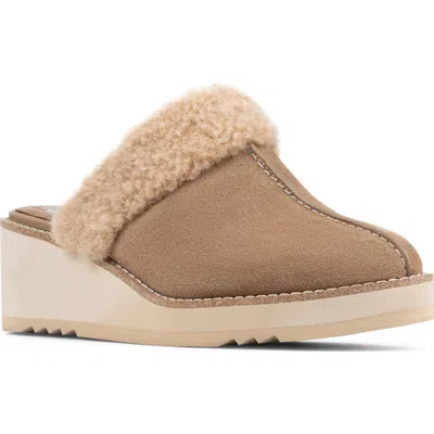 Donald Pliner Elate Faux Shearling Trim Wedge Mule In Brown