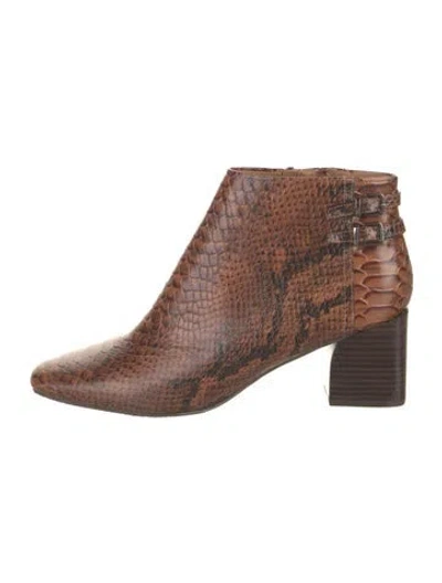 Pre-owned Donald Pliner Embossed Leather Animal Print Boots In Brown