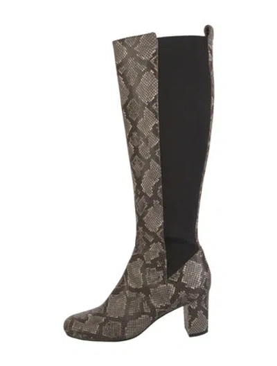Pre-owned Donald Pliner Embossed Leather Animal Print Boots In Neutral