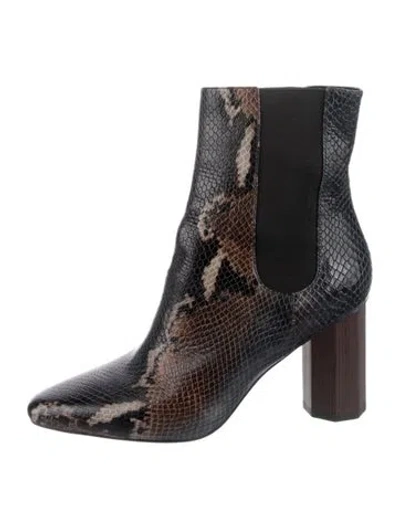 Pre-owned Donald Pliner Embossed Leather Animal Print Chelsea Boots In Blue