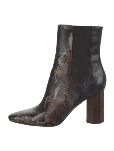 Pre-owned Donald Pliner Embossed Leather Animal Print Chelsea Boots In Blue