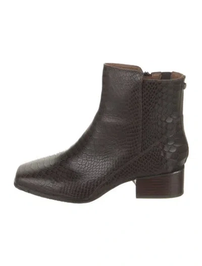 Pre-owned Donald Pliner Embossed Leather Animal Print Chelsea Boots In Brown