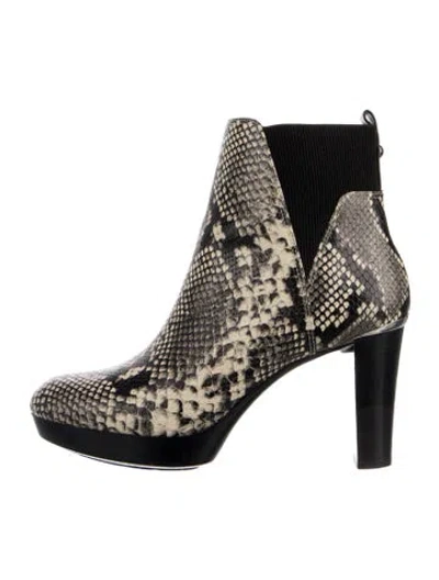 Pre-owned Donald Pliner Embossed Leather Animal Print Chelsea Boots In Neutral