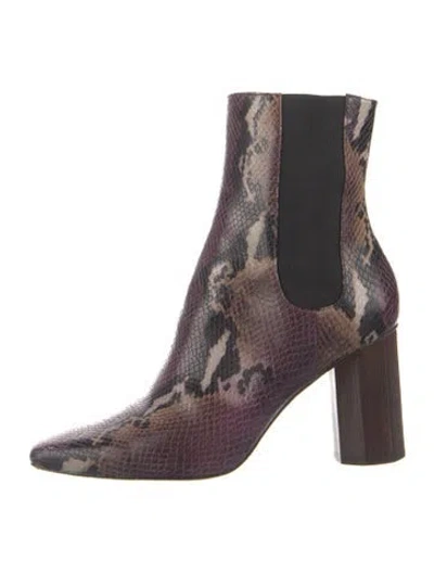 Pre-owned Donald Pliner Embossed Leather Animal Print Chelsea Boots In Purple