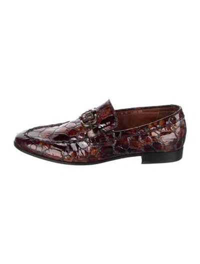 Pre-owned Donald Pliner Embossed Leather Animal Print Loafers In Brown