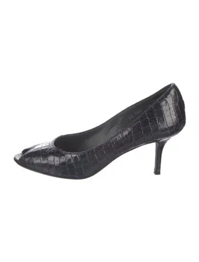 Pre-owned Donald Pliner Embossed Leather Animal Print Pumps In Blue