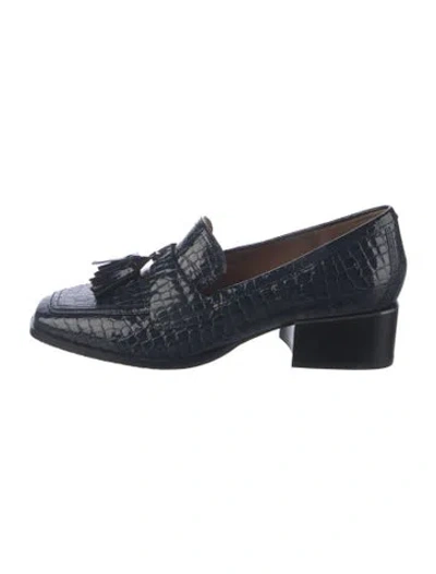 Pre-owned Donald Pliner Embossed Leather Animal Print Pumps In Blue